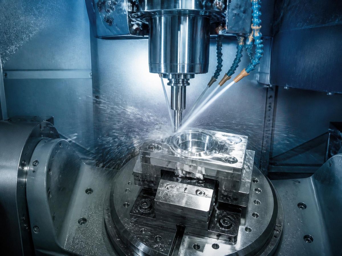 CNC-Bearbeitung eines Bauteils in der eigenen Fertigung